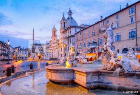 Picture of View of Piazza Navona and fountain before sunrise Rome